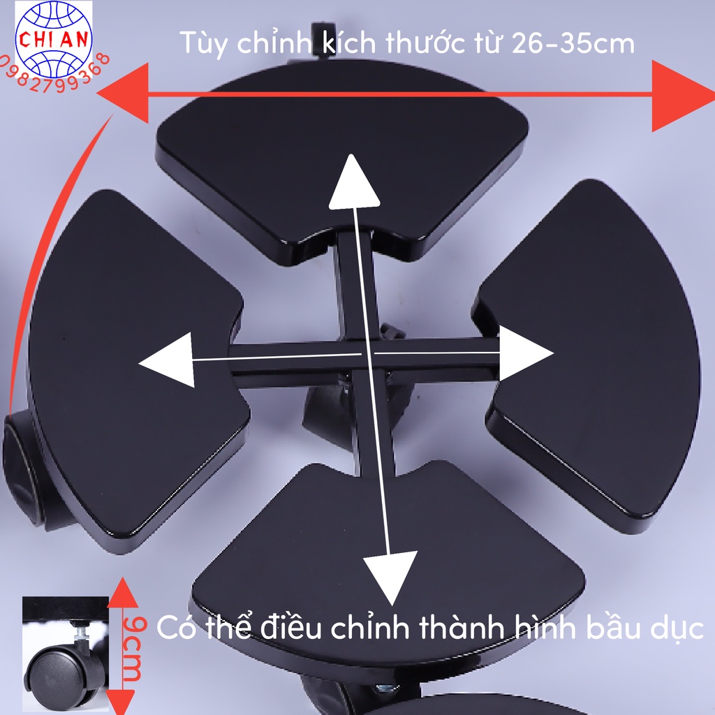 Combo 3 chiếc Đế lót chậu cây có bánh xe Chi An - CA001 - thiết kế thông minh tuỳ chỉnh kích thước chịu tải trọng 120kg