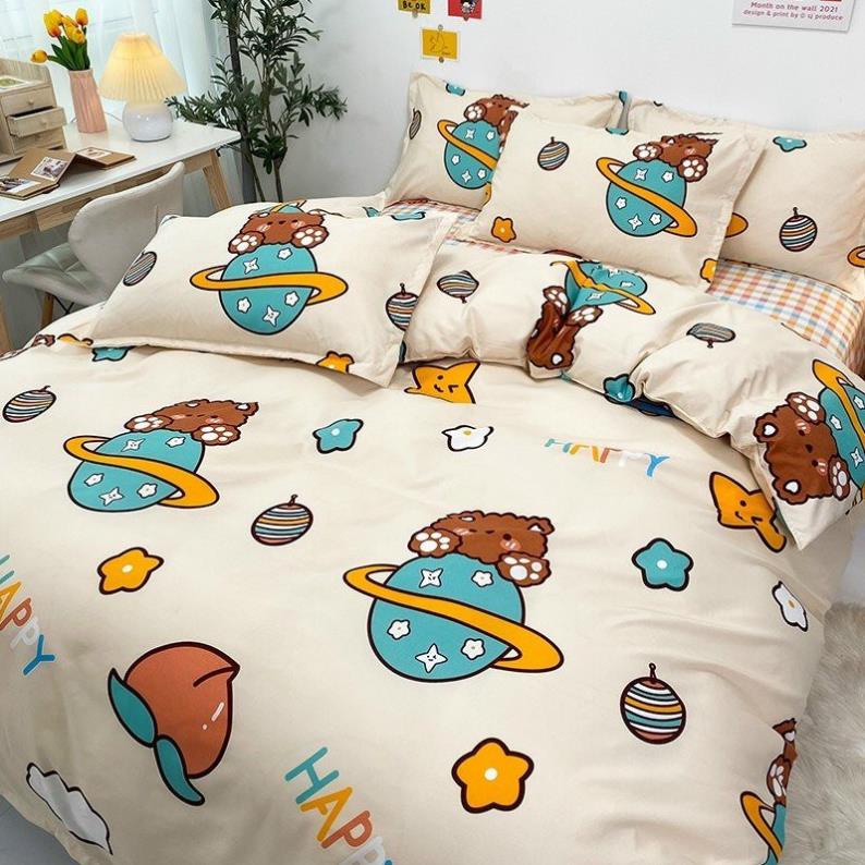 Trọn Bộ 4 Món Thương Hiệu 🌸EVILY🌸 Chăn Ga Gối Mền Cotton Poly. Mẫu GẤU VŨ TRỤ Siêu Xinh