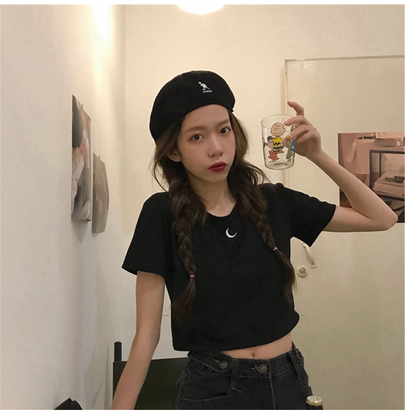 Áo Croptop Tay Ngắn Hoạ Tiết Thêu Nhiều Màu Sắc Thời Trang Mùa Hè