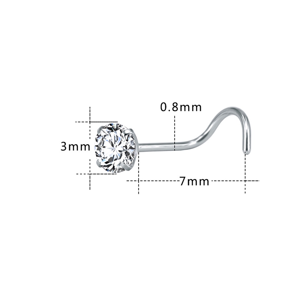 Bộ 3 Khuyên Mũi Bằng Thép Không Gỉ Đính Đá Zircon Hình Ngôi Sao / Trái Tim