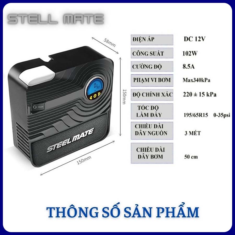 Bơm Lốp Ô Tô Điện Tử STEELMATE P03, P05 Tự Ngắt Thông Minh Chính Hãng Bảo Hành 12 Tháng MAX STORE