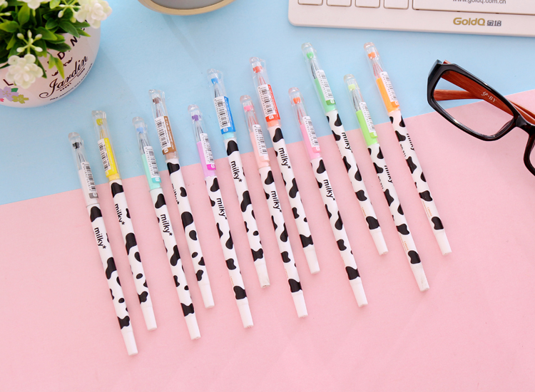 Set 12 bút mực gel phong cách Nhật Bản họa tiết bò sữa độc đáo