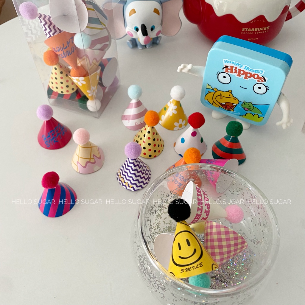 Mũ Sinh Nhật mini Hoạt Hình Cắm Trang Trí Bánh Kem Tráng Miệng Phong Cách retro