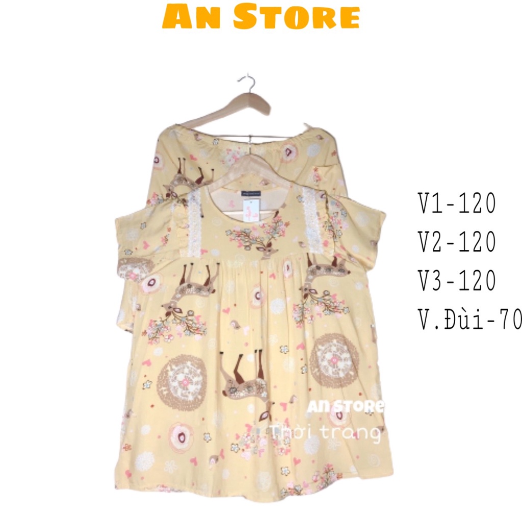 BIGSIZE - Bộ Đồ Lửng, Mặc Sau Sinh Hoạ Tiết Vàng Tuần Lộc Chất Lanh Lụa Mặc Mát From Rộng, Bộ Mặc Nhà Xuân, Hè - AN.STOR