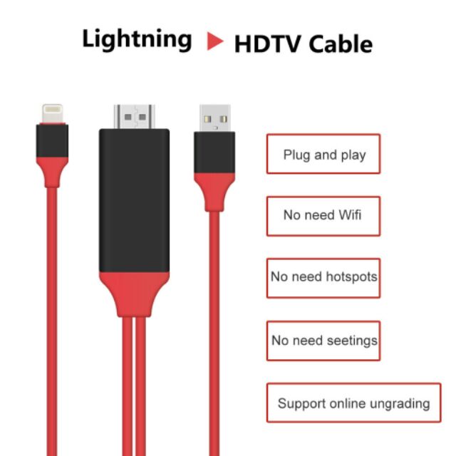 Cáp Lightning to HDMI cho IPHONE/IPAR RA TI VI (dài 2m)