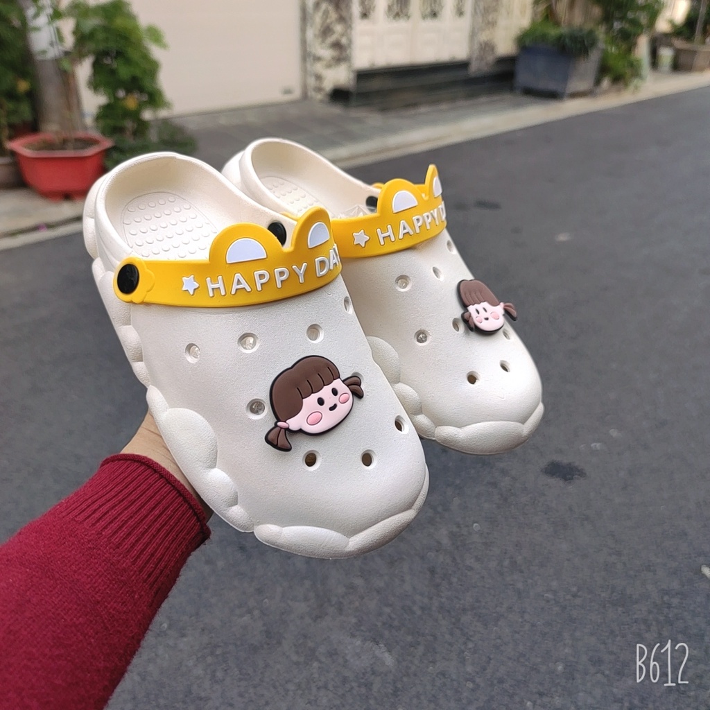 Dép cross, dép sục nữ Hàn Quốc đi mưa, đai chữ HAPPY DAY - sẵn hàng 4 màu - TGSSUCNHUA07