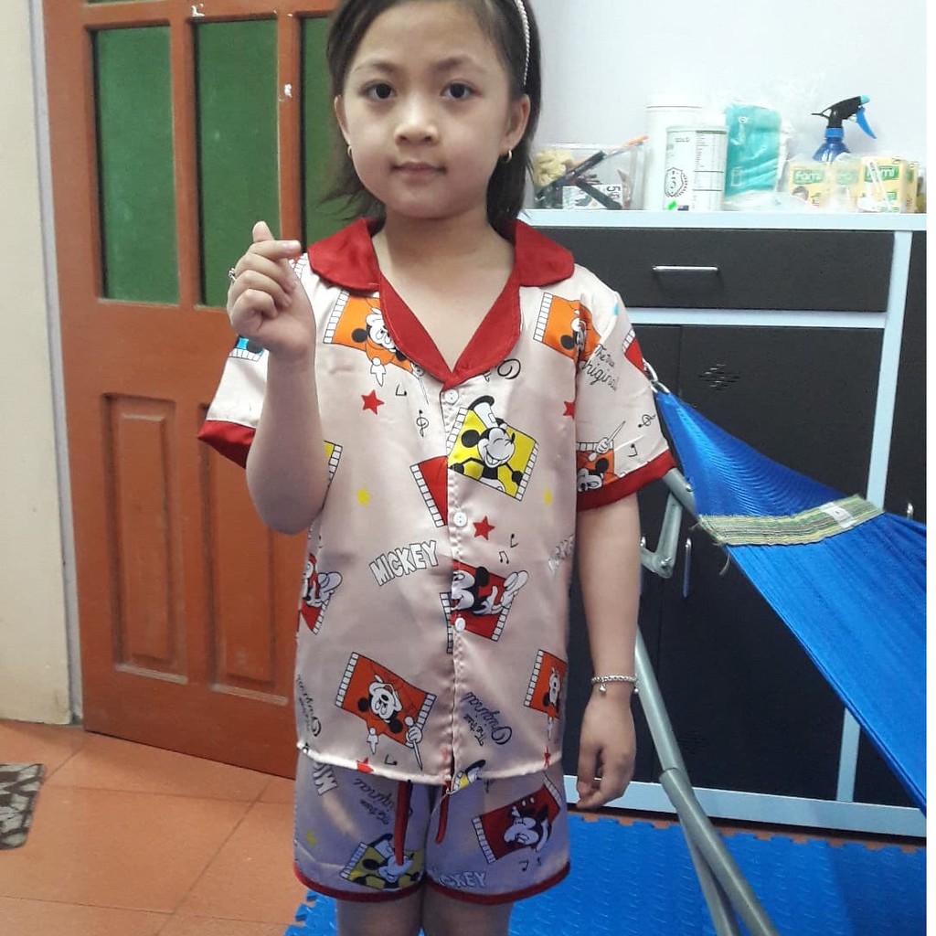 [18KG-32KG] Bộ Mặc Nhà Pijama Lụa Phối Nơ Cao Cấp Tay Cộc Cho Bé Gái - Chất Liệu Lụa mềm Mịn Thoáng Mát