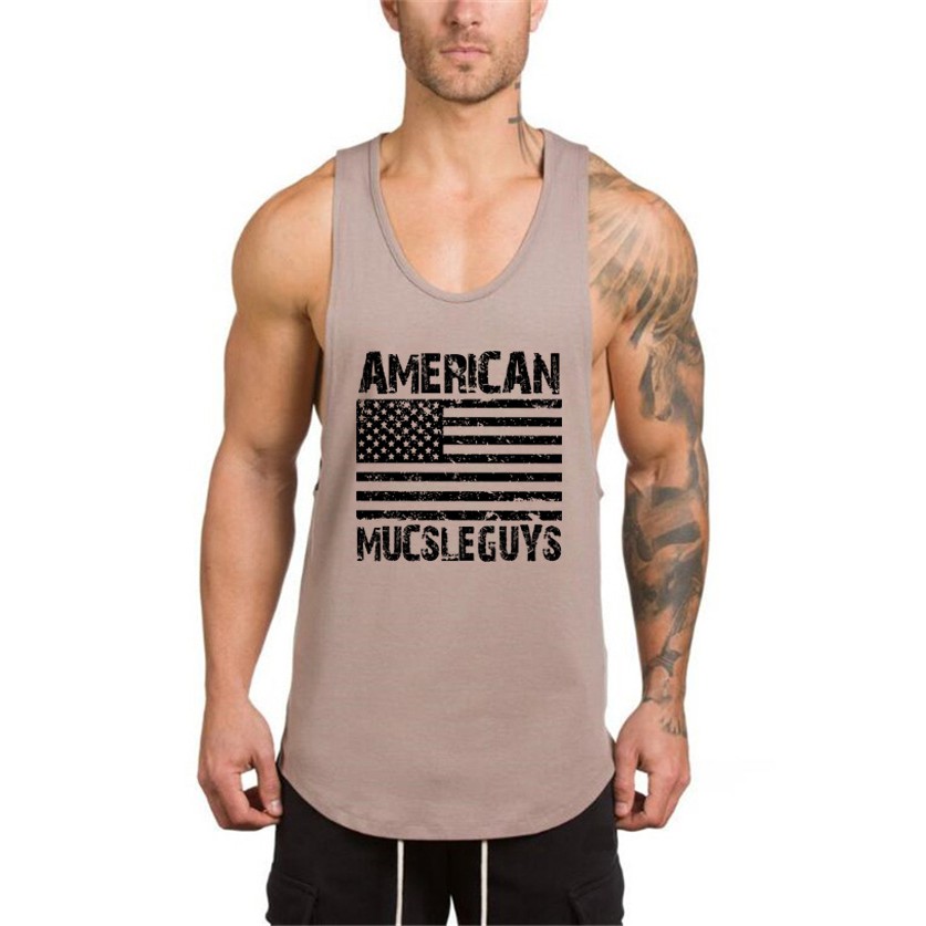 Áo ba lỗ bằng cotton in hình cờ phong cách thể thao dành cho nam