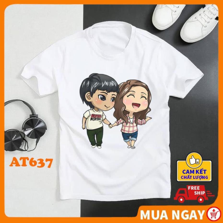 ÁO đôi áo dễ thương nam nữ vải thun mềm mịn hình in sắc nét cam kết không phai không xổ lông sp bán chạy