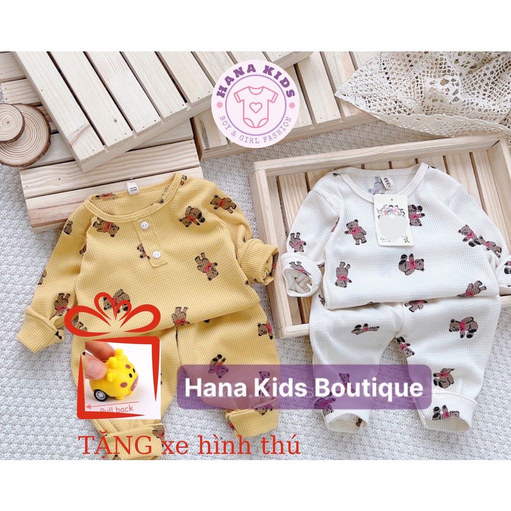 Bộ quần áo dài tay tổ ong cho trẻ em, bộ đồ quần áo dài tay bé trai bé gái 6-16kg