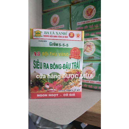 bán sỉ - hộp 100 gói phân bón siêu ra hoa đậu trái - thương hiệu Ba lá Xanh.