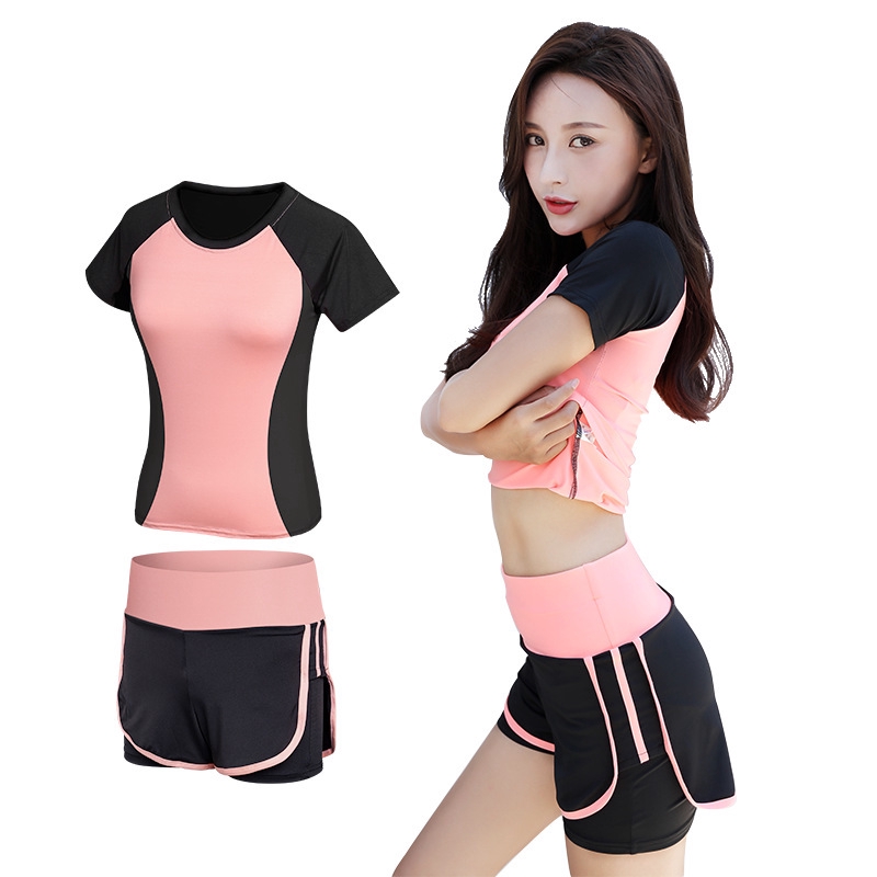 [42KG-72KG] áo tập gym nữ Good Quality Yoga Workout Clothes Tight Waist Track Suit Short-sleeved T-shirt Jogger