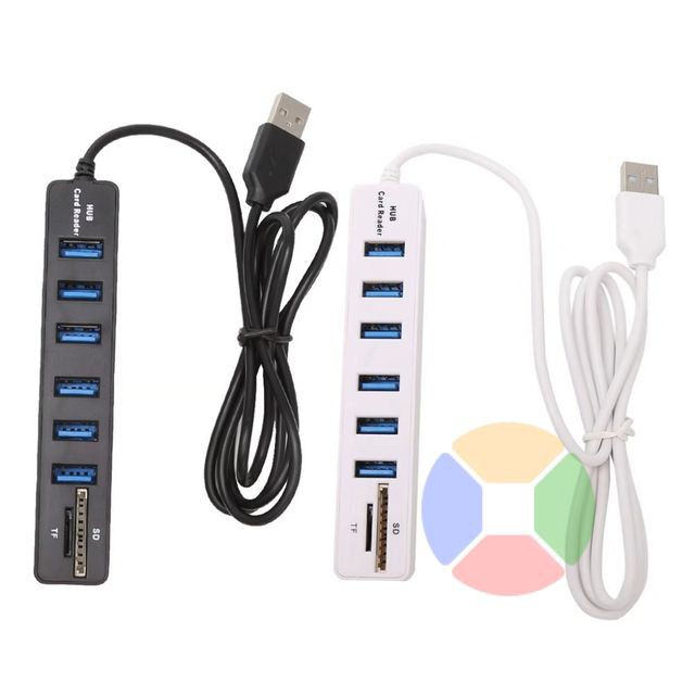 Combo Hub Chia USB 2.0 6 Cổng USB Tích Hợp Đọc Thẻ Nhớ SD/TF 2 trong 1