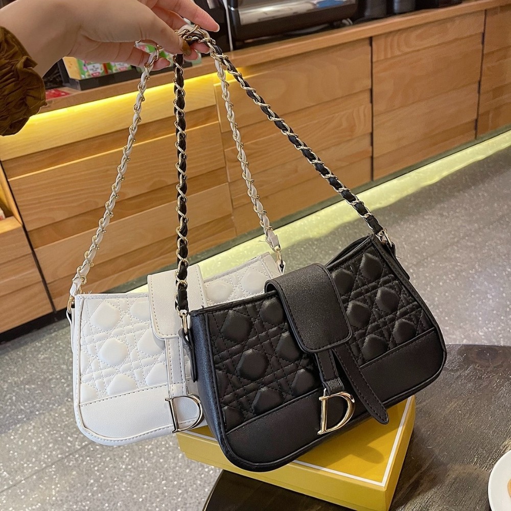 Túi Xách Nữ Đeo Vai Đen Trắng Cỡ Vừa 22cm Dùng Đi Chơi, Dự Tiệc Siêu Xinh