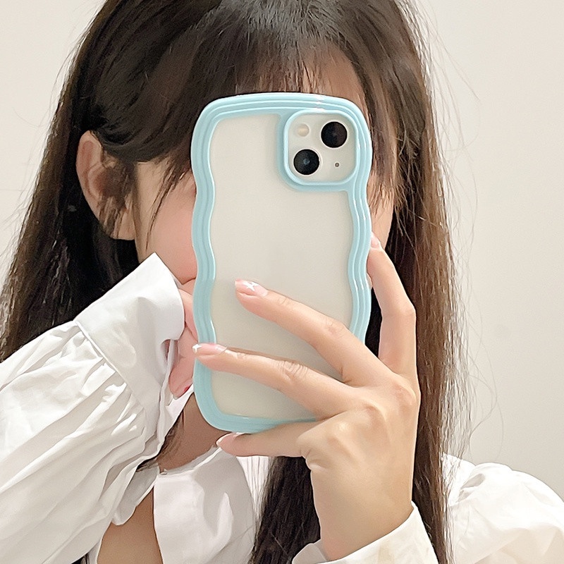 Ốp Điện Thoại Viền Lượn Sóng Màu Kẹo Đơn Giản Sang Trọng Chống Rơi Vỡ Cho iPhone 13 P