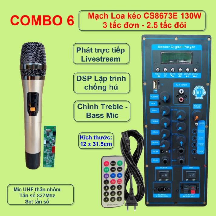 Mạch loa kéo CS8673E 130W LIVESTREAM - DSP lập trình chống hú, chỉnh Bass Treble Micro kèm Micro