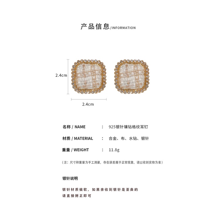 Khuyên tai mạ bạc 925 đính kim cương nhân tạo phong cách Hàn Quốc thời trang sang trọng cho nữ