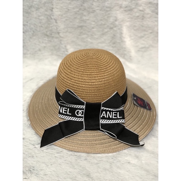 Nón vành nữ trang trí nơ in chữ trắng