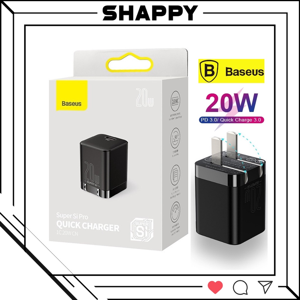 Cốc Sạc Nhanh Baseus 20W Chân Gập | Cốc Sạc Baseus Chính Hãng - Bảo Hành 06 Tháng 1 Đổi 1 [Shappy Shop]