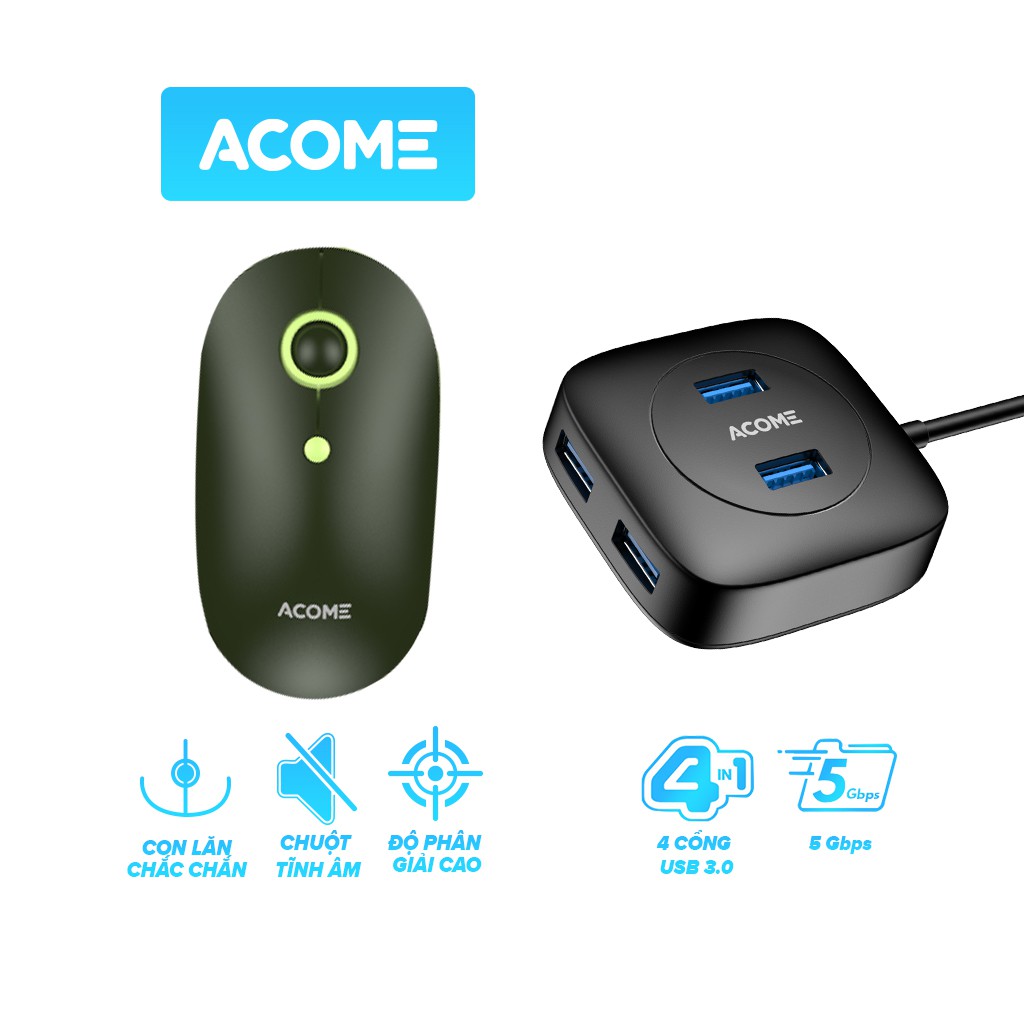 [ Bảo Hành 12 Tháng] Combo Chuột Không Dây ACOME AM300 + Bộ Chuyển Đổi 4 in1 ACOME AH300 Tốc Độ Truyền Tải Cao