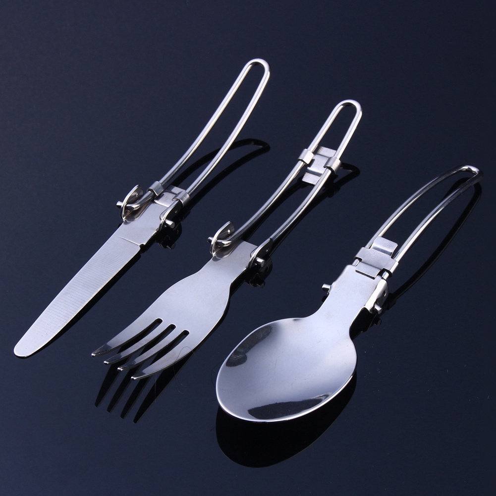 💯Hàng Hot😁 Thép không gỉ Di động Cắm trại Dã ngoại Bộ dao kéo Bộ dao dĩa + Túi 💖Hàng giao ngay💖Vermont055