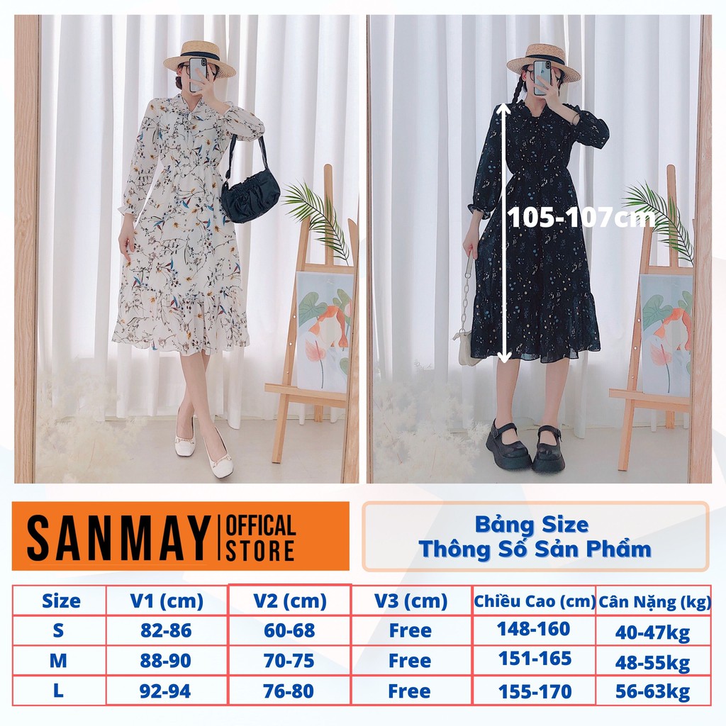 Đầm hoa nhí vintage thiết kế SANJOLI Váy voan hoa babydoll tay dài, phù hợp đi dự tiệc, đi làm công sở VD007 | BigBuy360 - bigbuy360.vn