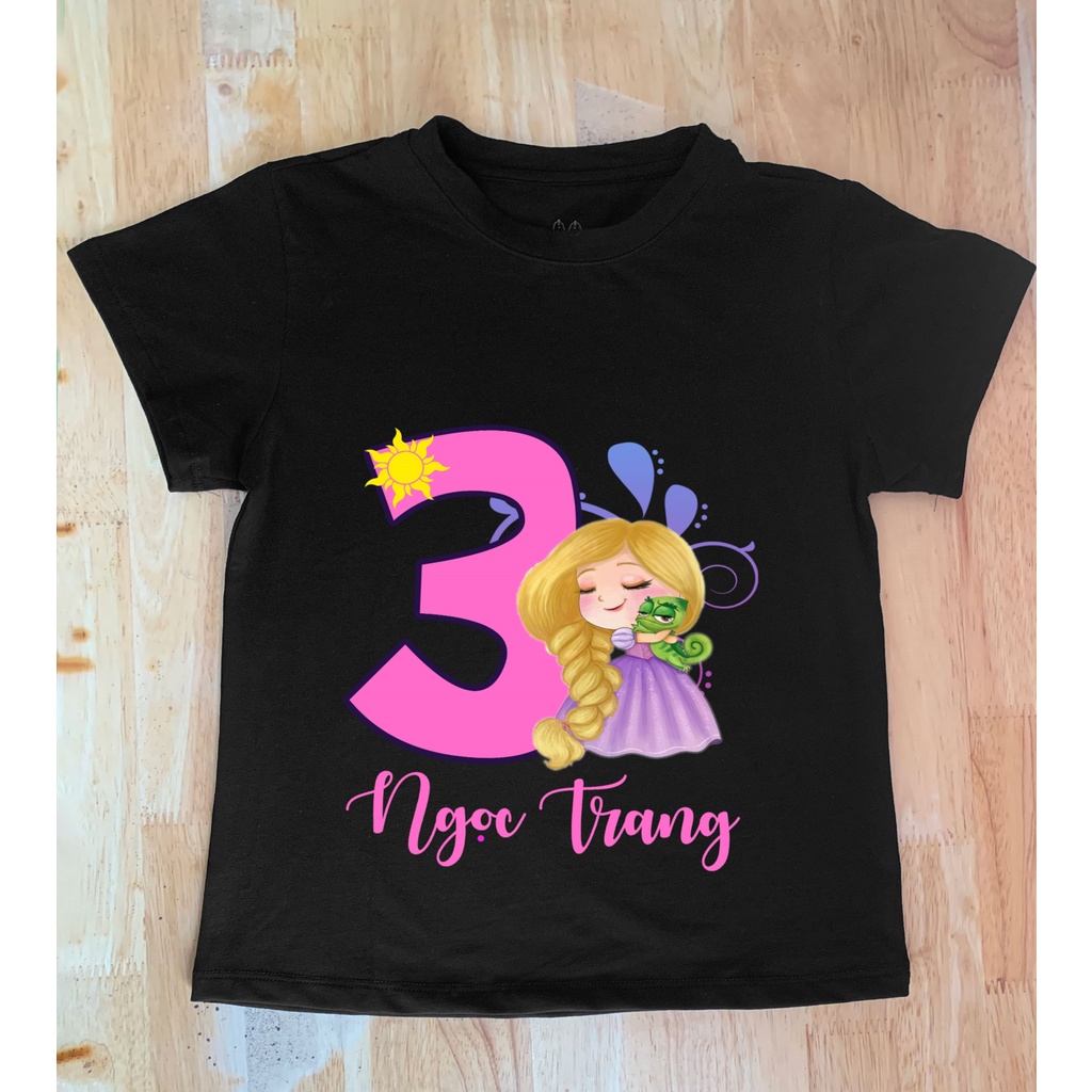 Áo Thun Công Chúa Tóc Dài Thiết Kế Theo Tên và Tuổi của Bé, Vải Cotton Đẹp Cao Cấp, Áo Phông Quà Tặng Sinh Nhật Cho Bé