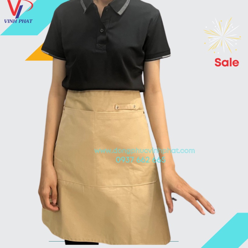Combo Tạp Dề Ngắn Cao Cấp Phục Vụ Và Nón Kết Nửa Đầu Màu Be Chất Lượng Mẫu Mã Đẹp Giá Rẻ - VĨNH PHÁT