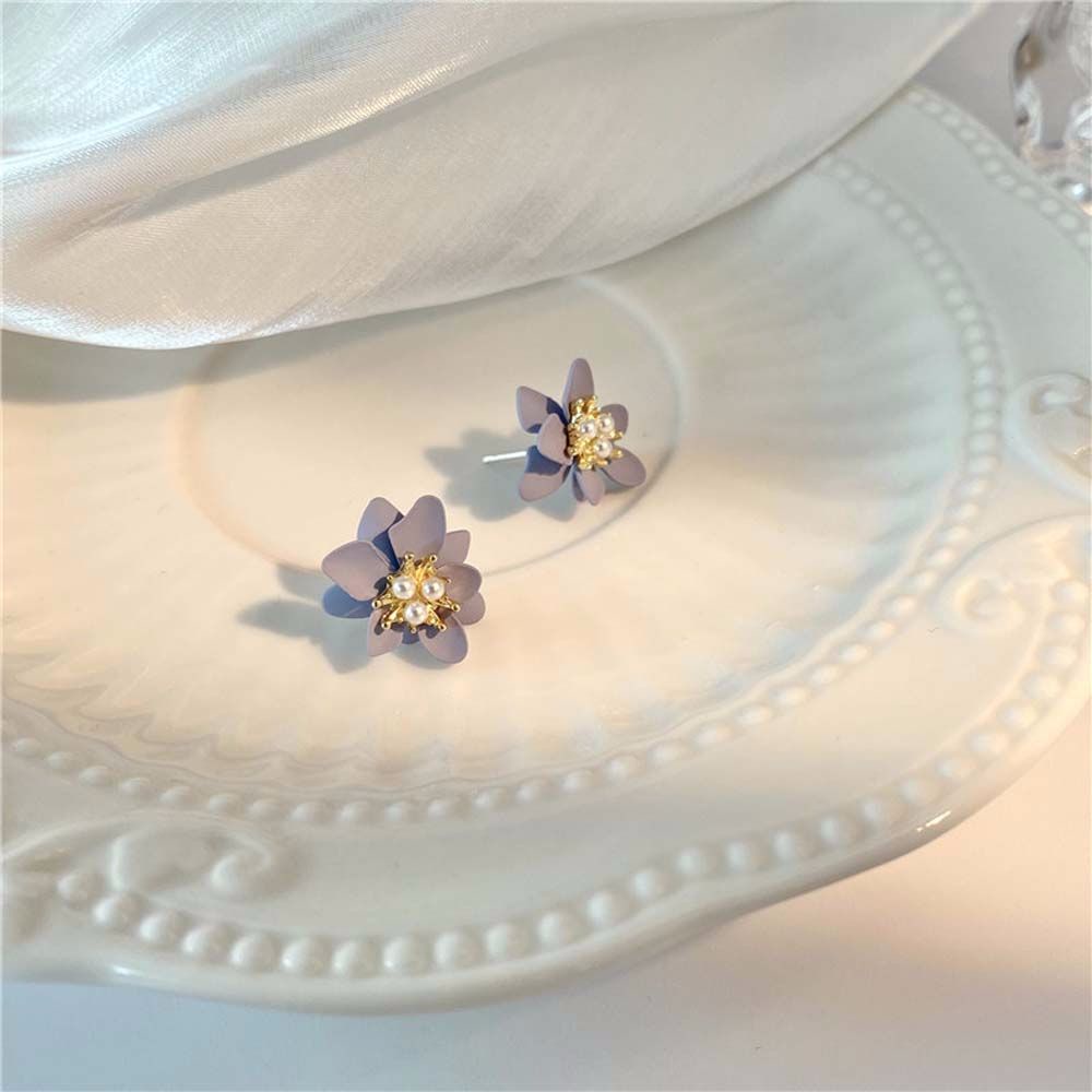 Khuyên Tai Kim Loại Hình Hoa Đính Ngọc Trai Giả Dễ Thương Phong Cách Hàn Quốc Cho Nữ