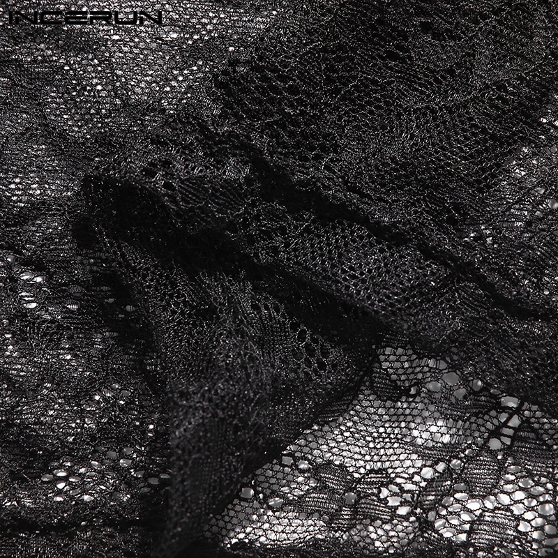 Quần dài INCERUN ống rộng lưng thun phối ren nhìn thấu phong cách gợi cảm cho nam