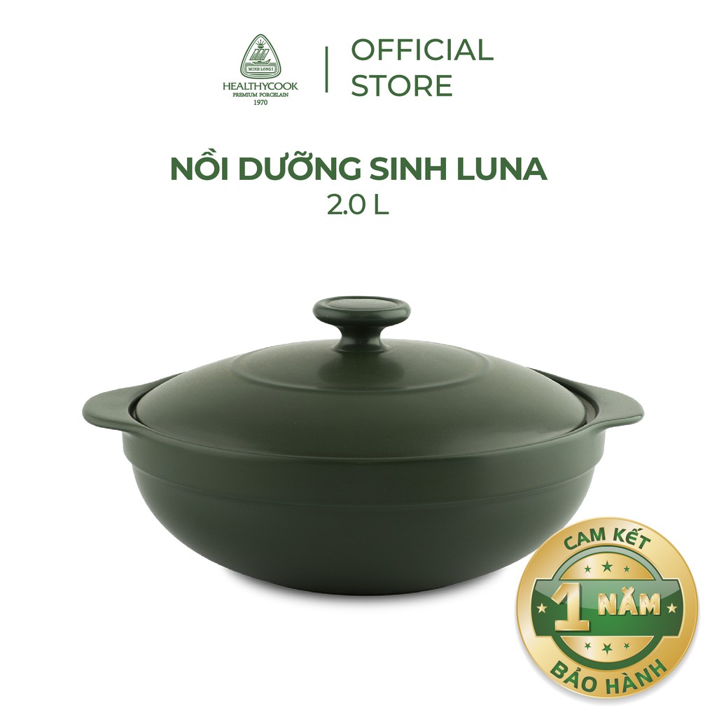 Nồi Sứ Dưỡng Sinh Minh Long Healthy Cook Luna 2.0 L - Dùng Cho Bếp Gas, Bếp Hồng Ngoại