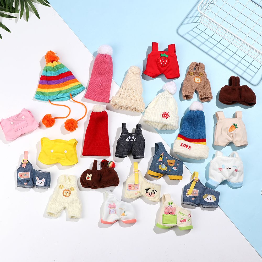 Quần áo búp bê đồ chơi nhồi bông 20cm mini vải dệt kim họa tiết động vật hoạt hình phù hợp làm bộ sưu tập và quà tặng