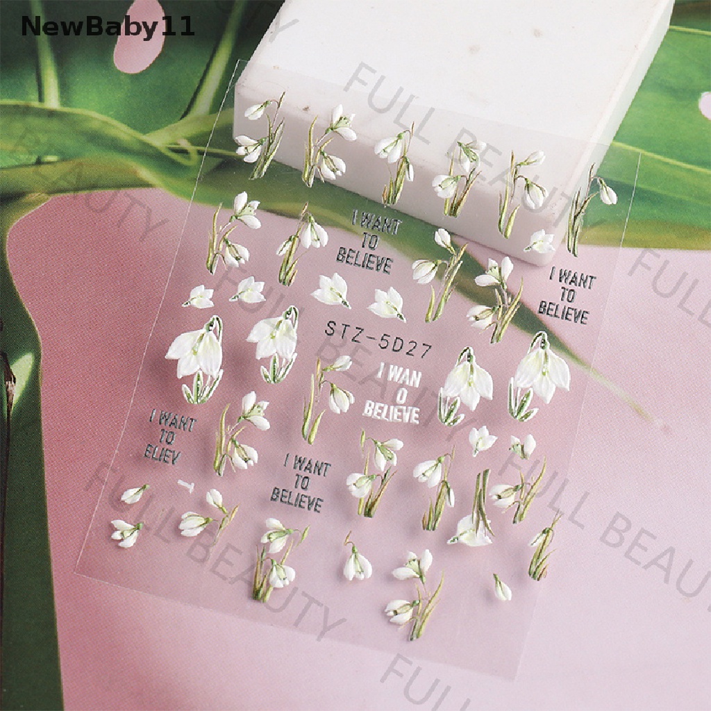 [Hàng mới về] Miếng dán móng trang trí nghệ thuật 5D hình hoa trắng