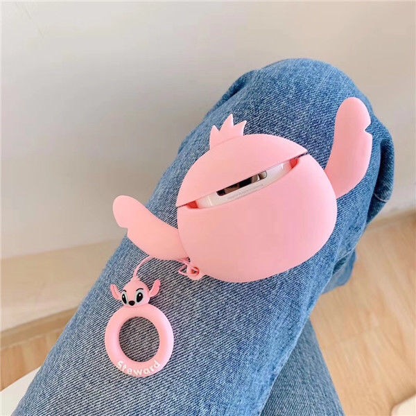 Lilyrose Store/ 3D Cartoon Cute Stitch Couple Lover AirPods 1/2 AirPods Pro Bluetooth Headset Anti-fall Silicone Soft Case Headset Protection Cover With Lanyard