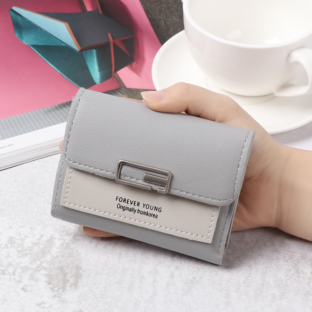 Ví ngắn da PU có khóa kéo đáng yêu dành cho nữ