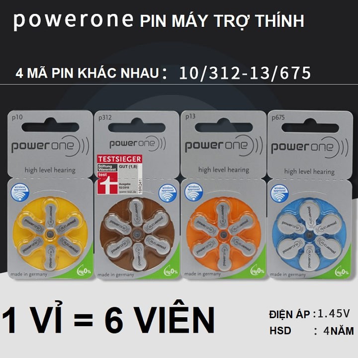 Pin máy trợ thính PowerOne P10 PR70 zine veta Đức