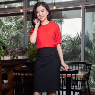 [Hàng Có Sẵn ]Áo Sơ Mi Công Sở, Áo Sơ Mi Đỏ Cổ Tròn bèo Nhí