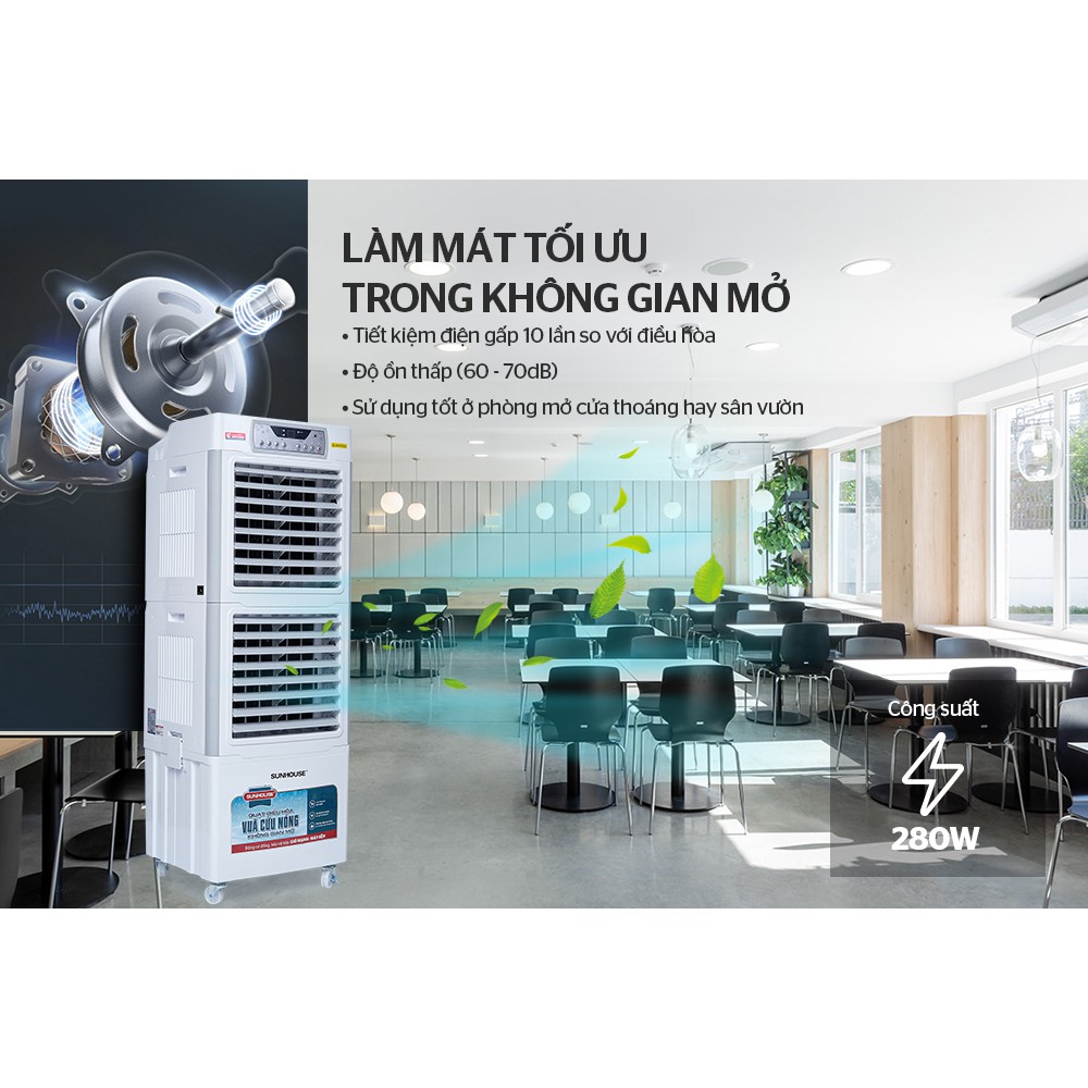 Máy làm mát không khí Sunhouse SHD7756, Có điều khiển từ xa, ion lọc không khí, bảo hành tại nhà