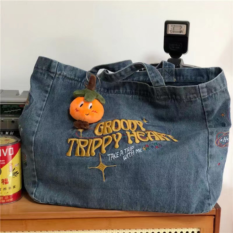Túi Xách Denim Thêu Họa Tiết Y2K Thời Trang Nữ Tính