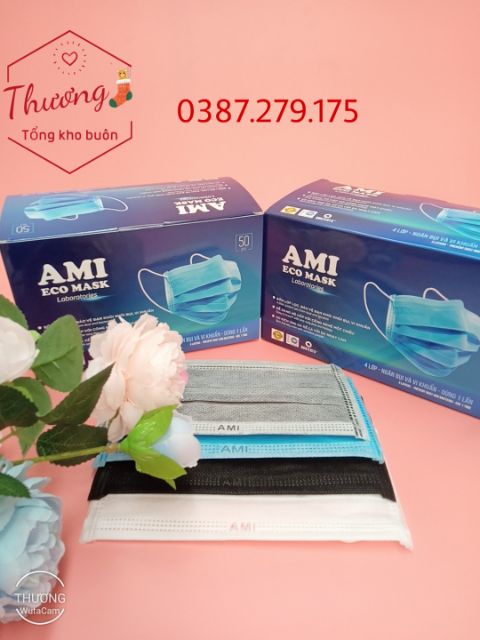 Hộp khẩu trang y tế 4 lớp AMI ( 50c/hộp) đủ màu - Ami official