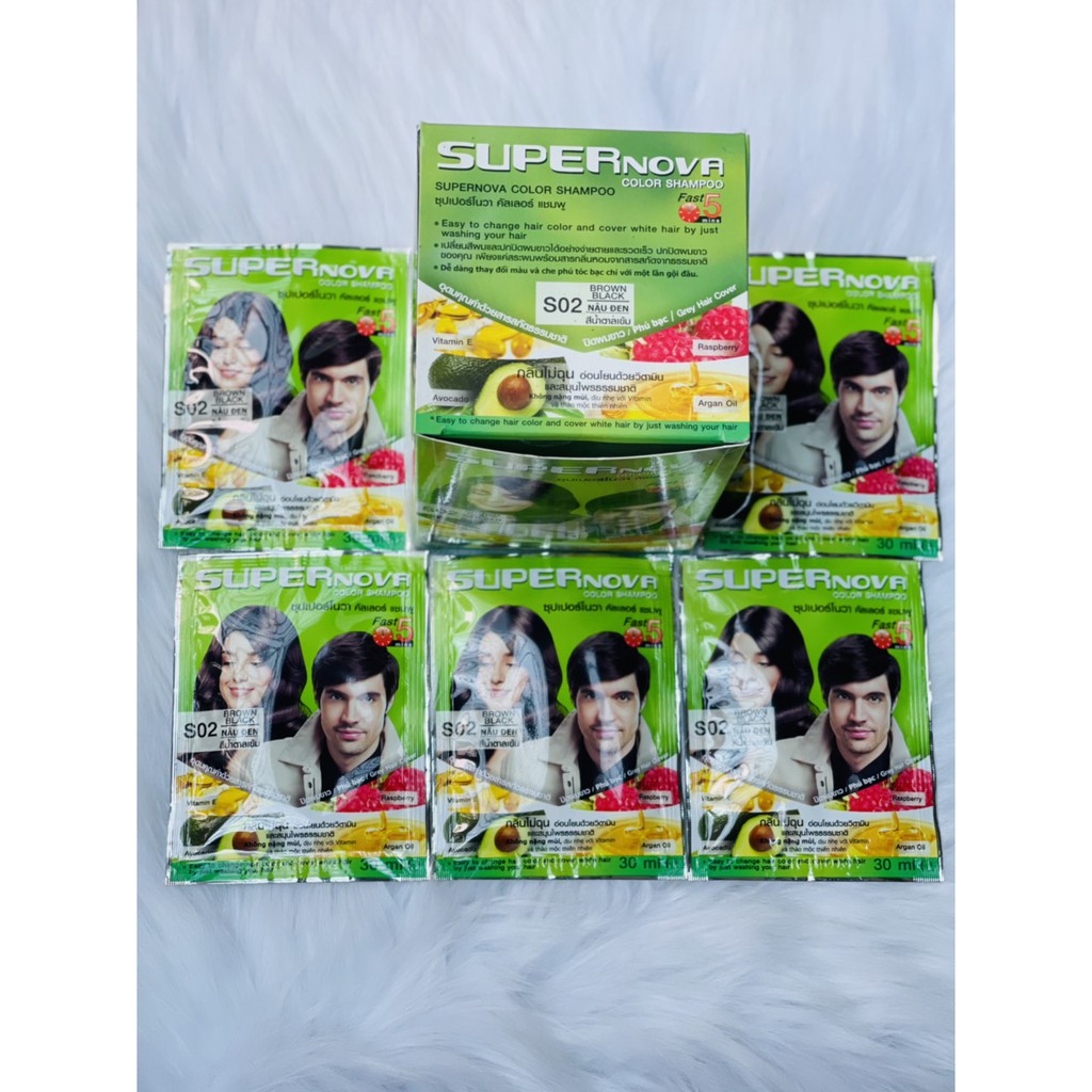 Gội nhuộm tóc 05 Phút Phủ bạc và Thay đổi màu tóc 1 gói/30ml (S01: Màu đen, S02: Nâu đen, S03: Hạt dẻ) - Thái Lan