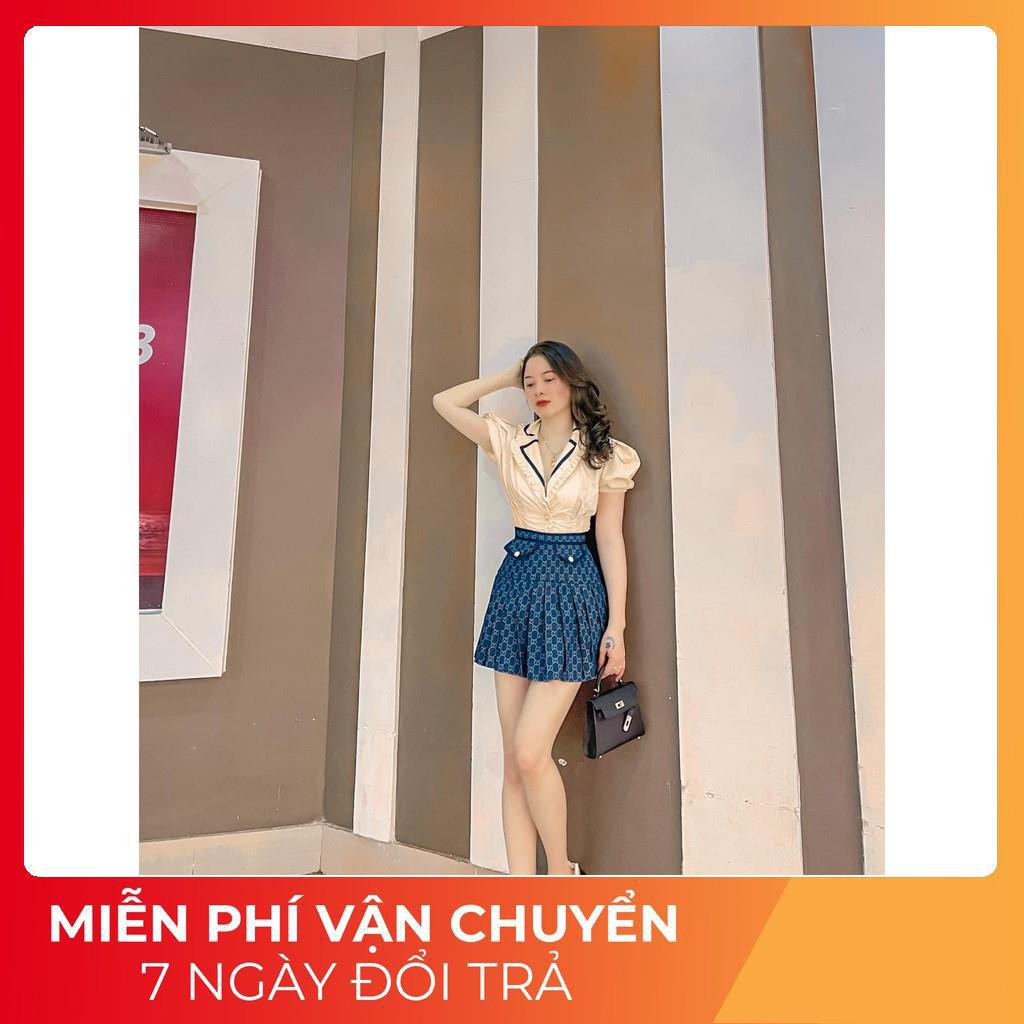 [ 𝐅𝐑𝐄𝐄 𝐒𝐇𝐈𝐏 ] Set Sơ Mi Bèo Tay Bồng Mix Chân Váy Nắp Túi | BigBuy360 - bigbuy360.vn