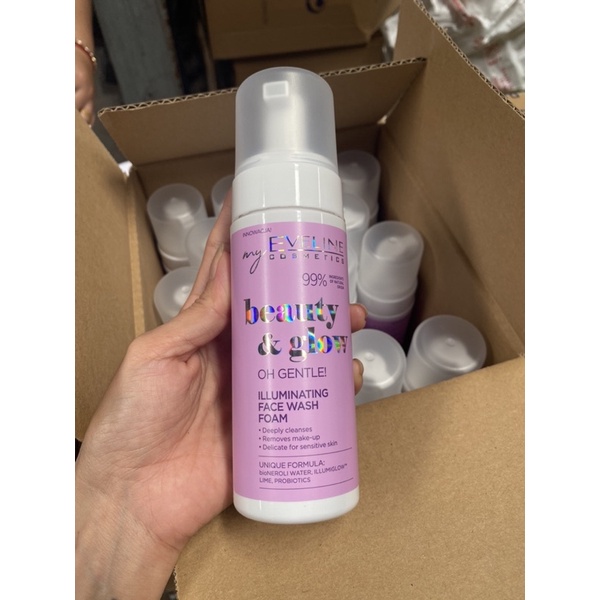 Sữa rửa mặt tạo bọt Eveline Beauty &amp; Glow làm sáng da 150ML