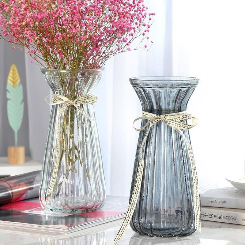 ✖Bình thủy tinh trong suốt sáng tạo Phong cách châu Âu thủy canh màu xanh lá cây thì là bình hoa lily phong phú bình tre
