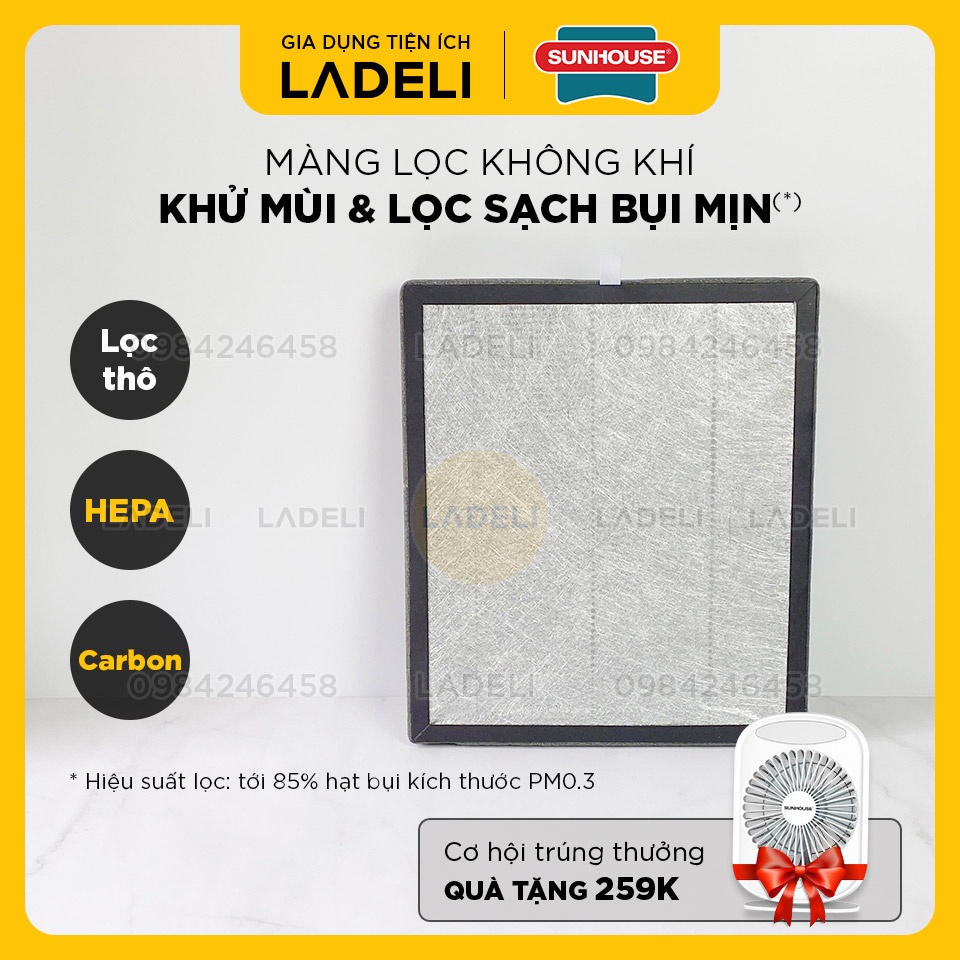 Màng lọc không khí SUNHOUSE SHD-AF9715 cấu tạo 3 lớp thô, carbon và HEPA