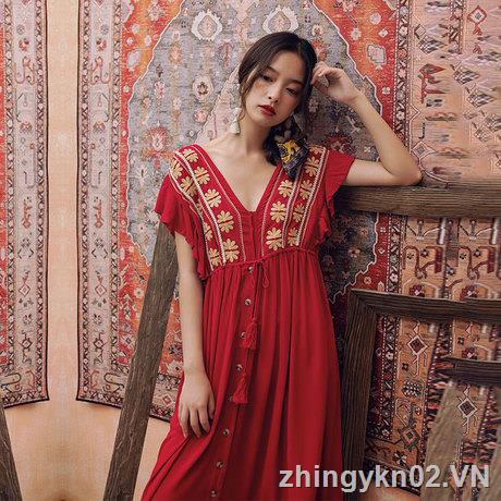【In Stock & COD】NEW Đầm Đi Biển Màu Đỏ Mỏng Nhẹ Thời Trang 2019 Cho Nữ