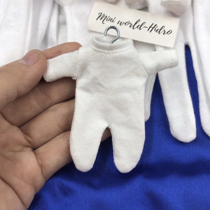 Đồ ngủ liền thân bodysuit màu trắng cho búp bê BJD 1/12 1/8. Combo áo thun trắng quần jean cho búp bê bjd 1/8