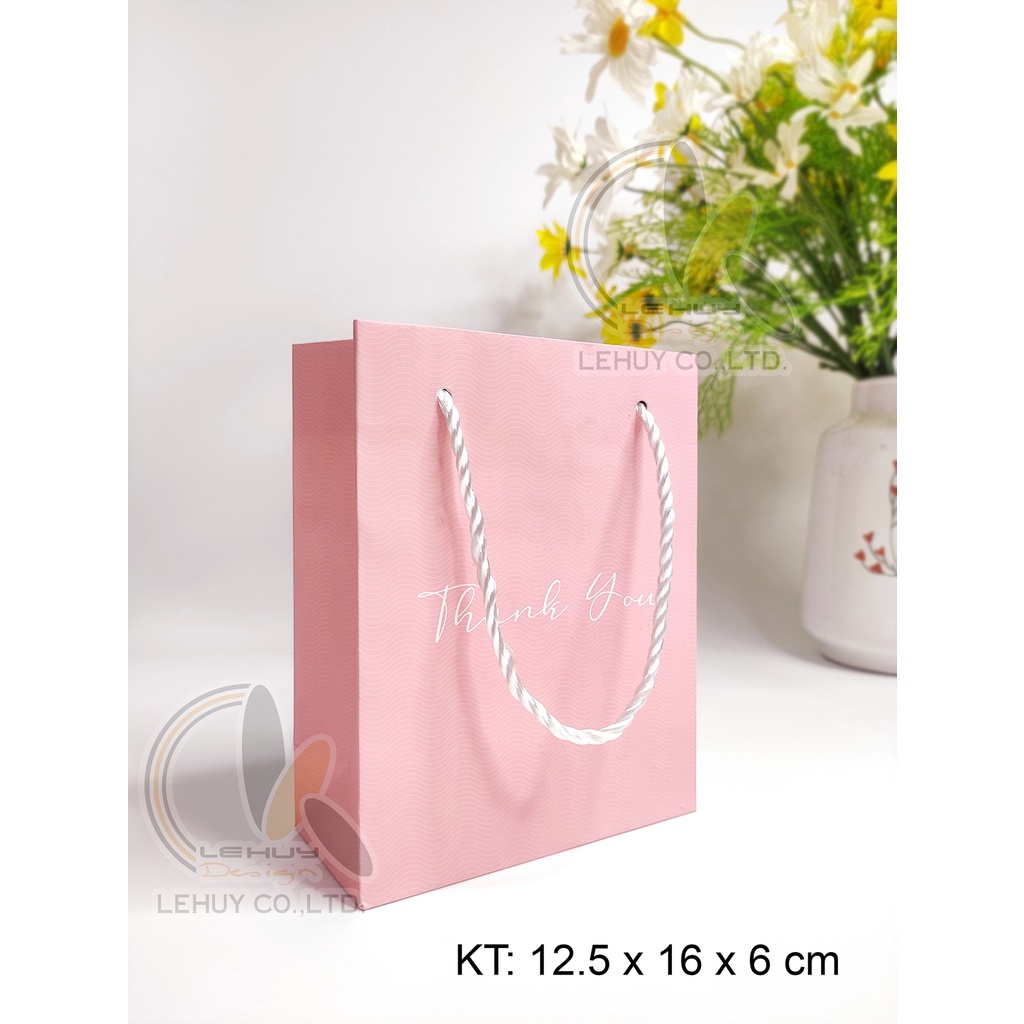10 Túi giấy nhỏ đựng quà màu hồng phấn KT 12.5x16x6 CM