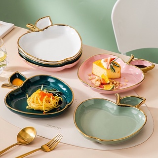 Đĩa sứ decor đựng đồ ăn trái cây hình quả táo dùng được lò vi sóng