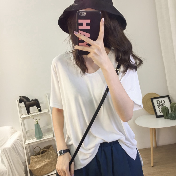 Áo thun nữ SUXI tay ngắn cổ chữ V màu trơn